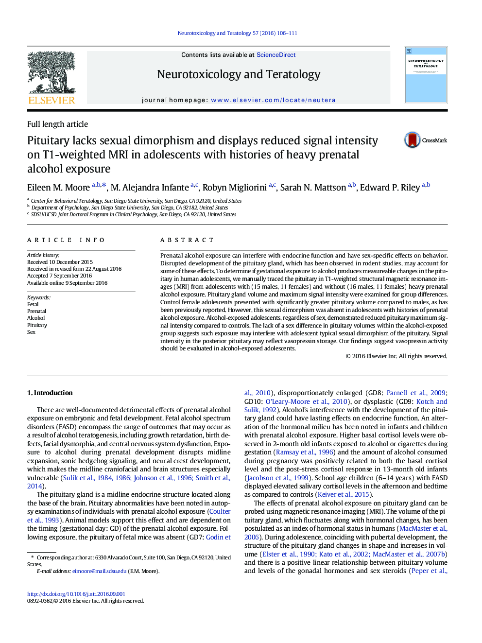 Pituitary lacks sexual dimorphism and displays reduced signal intensity on T1-weighted MRI in adolescents with histories of heavy prenatal alcohol exposure