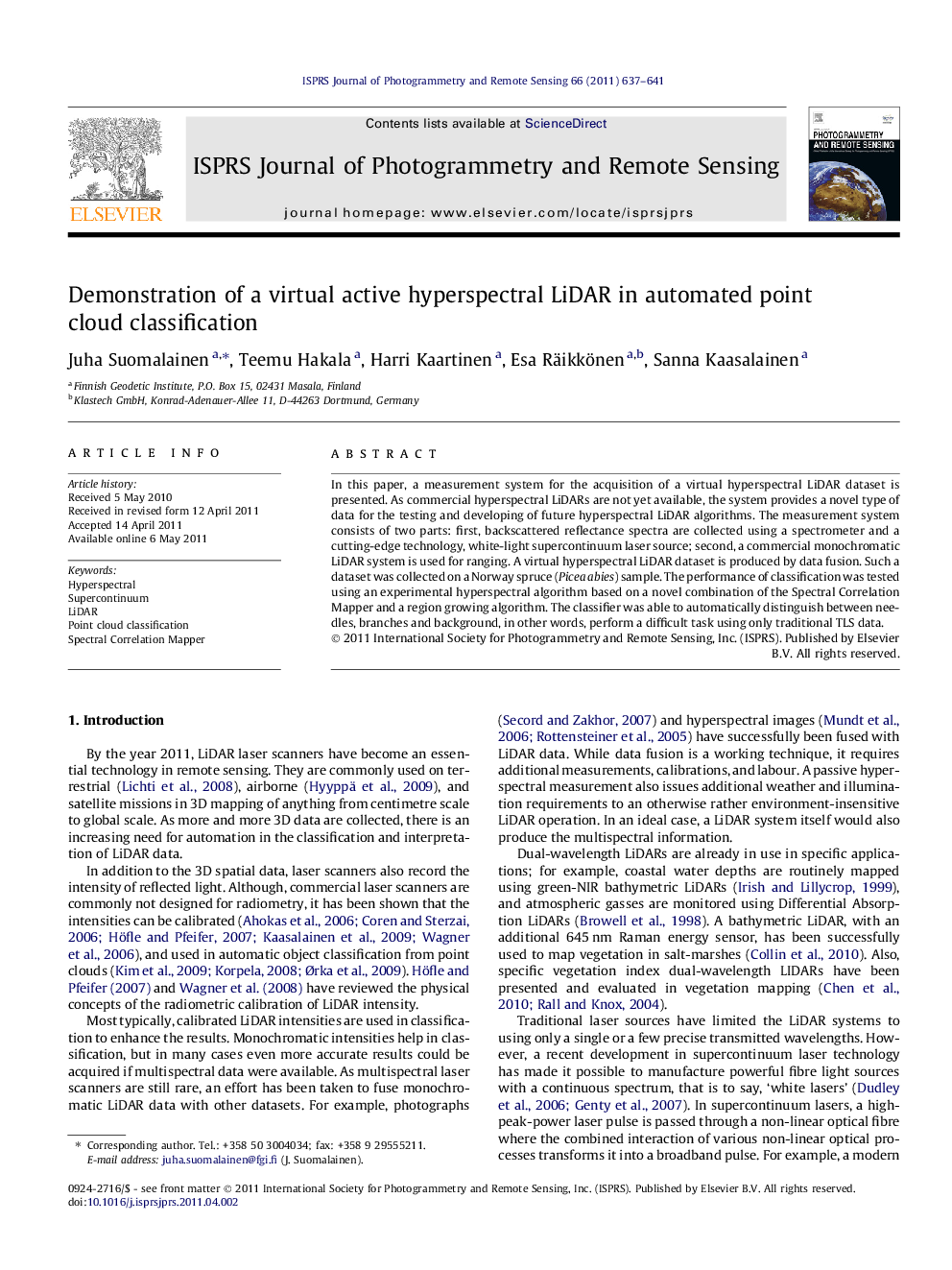 Demonstration of a virtual active hyperspectral LiDAR in automated point cloud classification