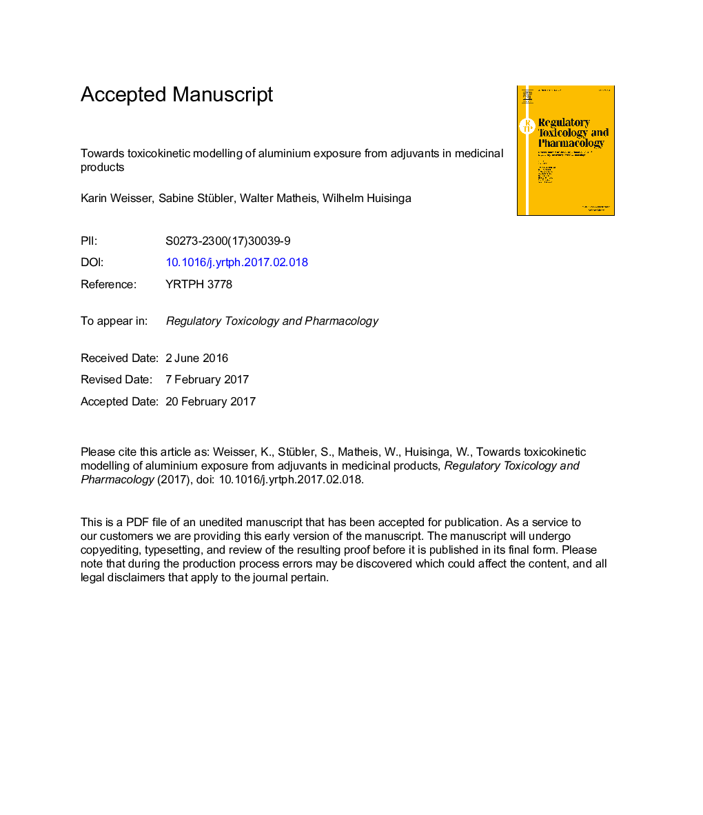 Towards toxicokinetic modelling of aluminium exposure from adjuvants in medicinal products