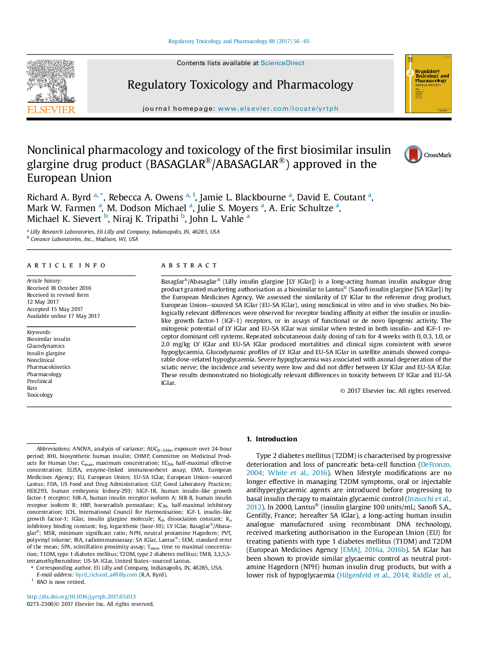 Nonclinical pharmacology and toxicology of the first biosimilar insulin glargine drug product (BASAGLAR®/ABASAGLAR®) approved in the European Union