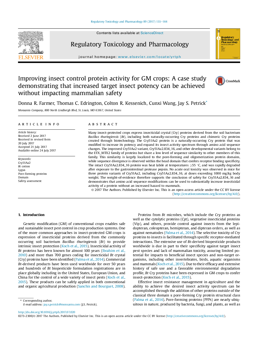 Improving insect control protein activity for GM crops: A case study demonstrating that increased target insect potency can be achieved without impacting mammalian safety