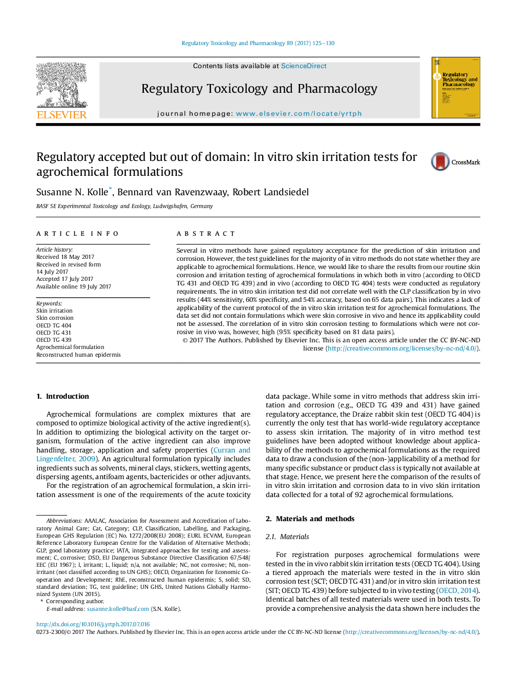 Regulatory accepted but out of domain: InÂ vitro skin irritation tests for agrochemical formulations