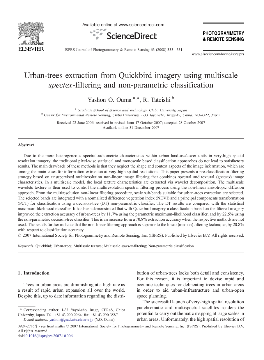 Urban-trees extraction from Quickbird imagery using multiscale spectex-filtering and non-parametric classification