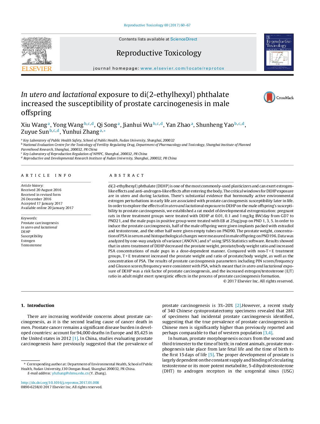 In utero and lactational exposure to di(2-ethylhexyl) phthalate increased the susceptibility of prostate carcinogenesis in male offspring