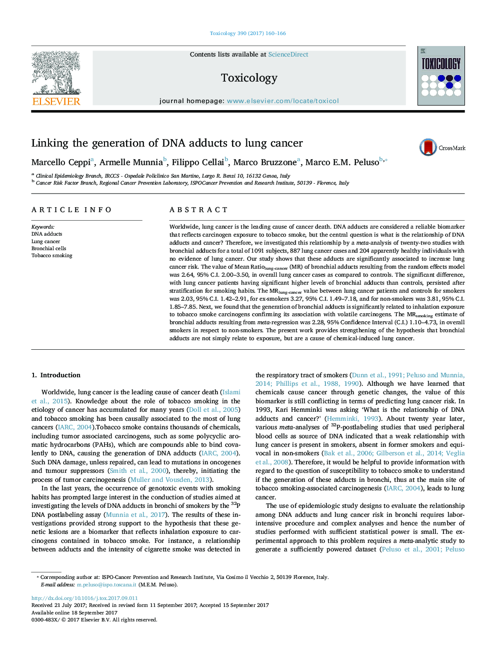 Linking the generation of DNA adducts to lung cancer