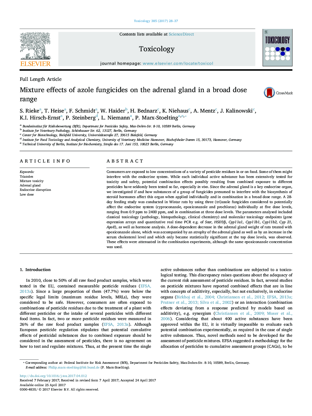Mixture effects of azole fungicides on the adrenal gland in a broad dose range