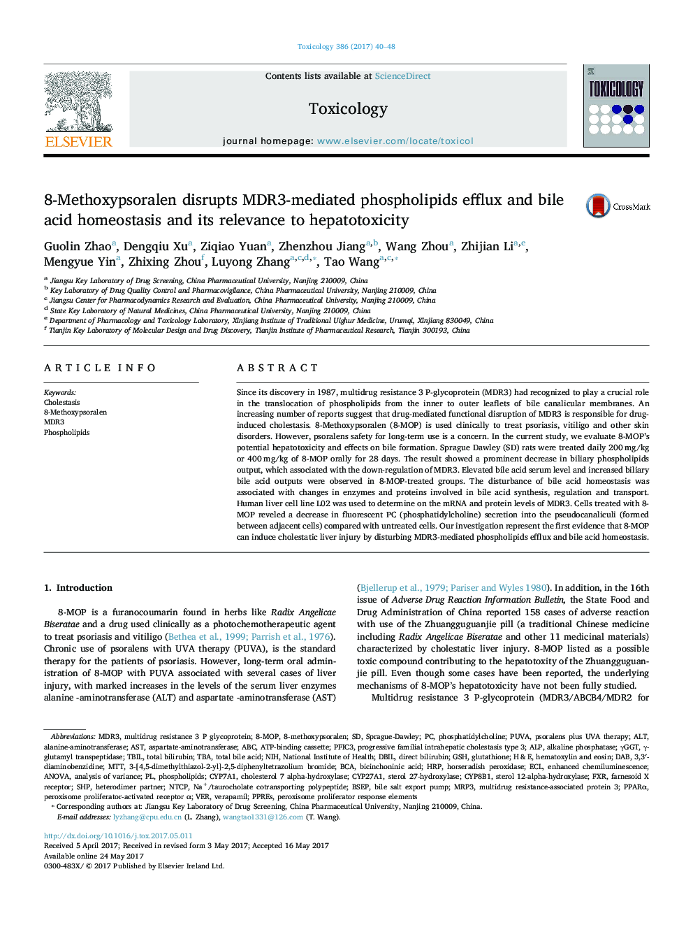 8-Methoxypsoralen disrupts MDR3-mediated phospholipids efflux and bile acid homeostasis and its relevance to hepatotoxicity