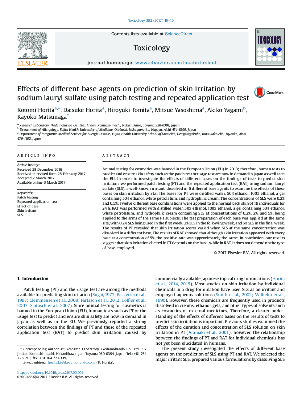 Effects of different base agents on prediction of skin irritation by sodium lauryl sulfate using patch testing and repeated application test