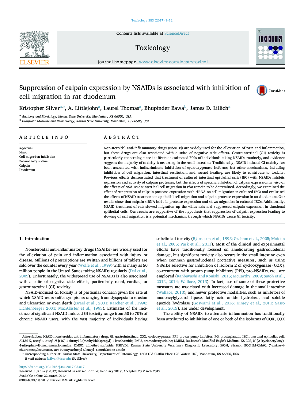 Suppression of calpain expression by NSAIDs is associated with inhibition of cell migration in rat duodenum