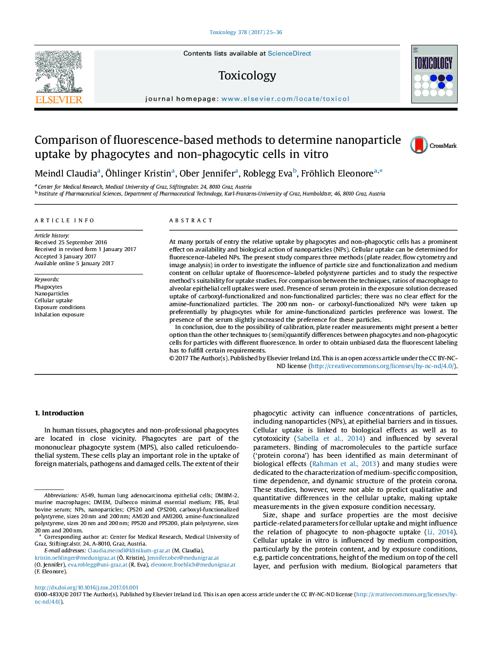 Comparison of fluorescence-based methods to determine nanoparticle uptake by phagocytes and non-phagocytic cells in vitro