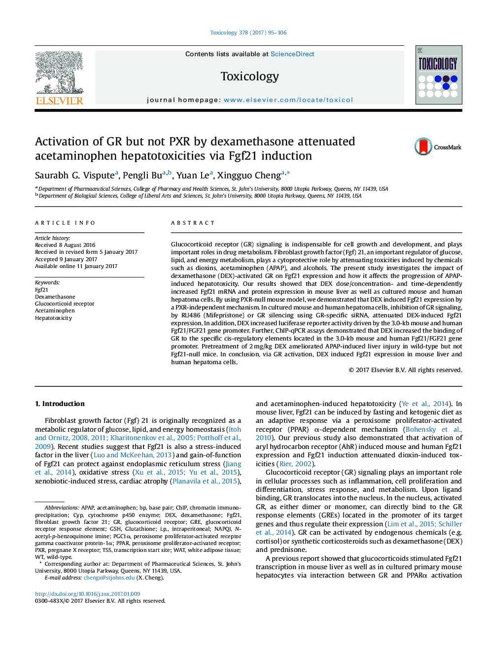 Activation of GR but not PXR by dexamethasone attenuated acetaminophen hepatotoxicities via Fgf21 induction