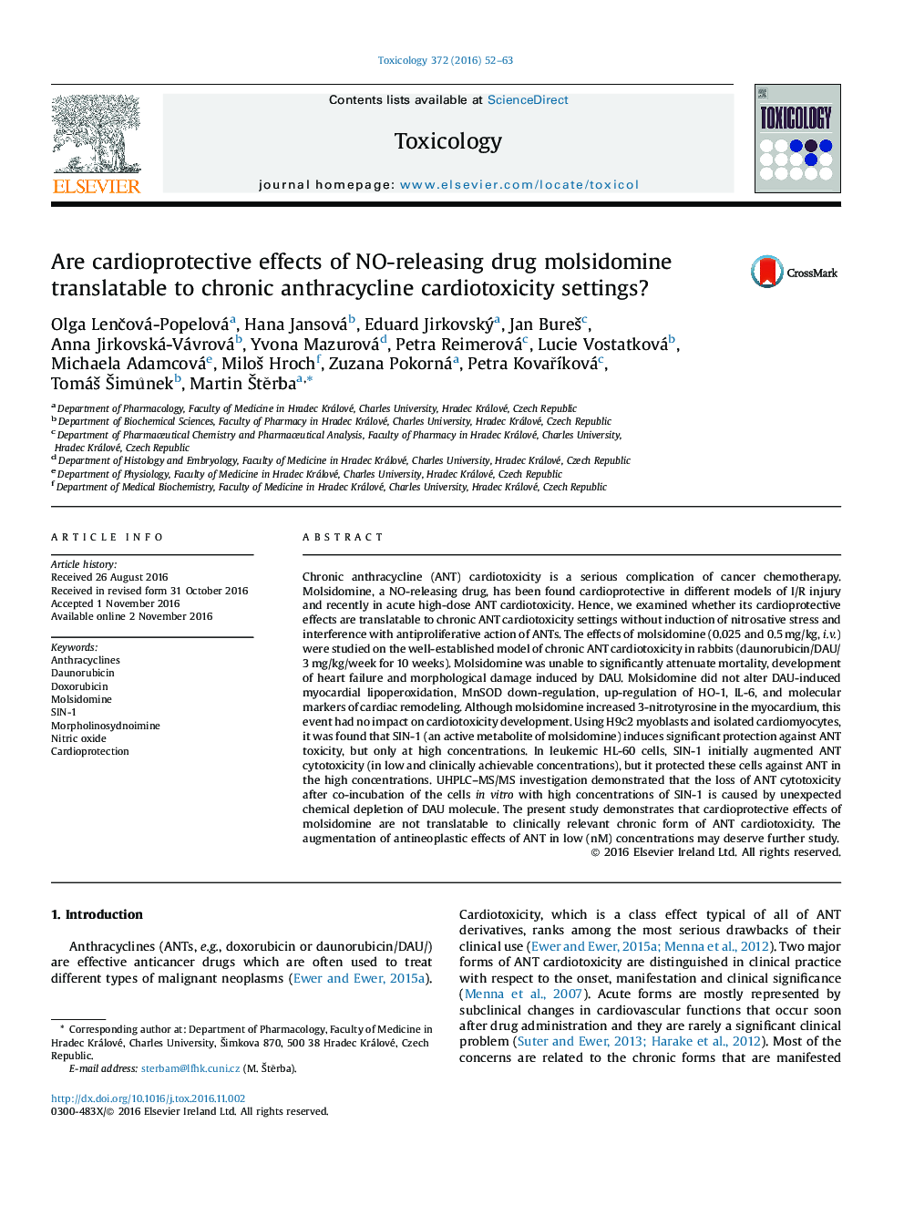 Are cardioprotective effects of NO-releasing drug molsidomine translatable to chronic anthracycline cardiotoxicity settings?