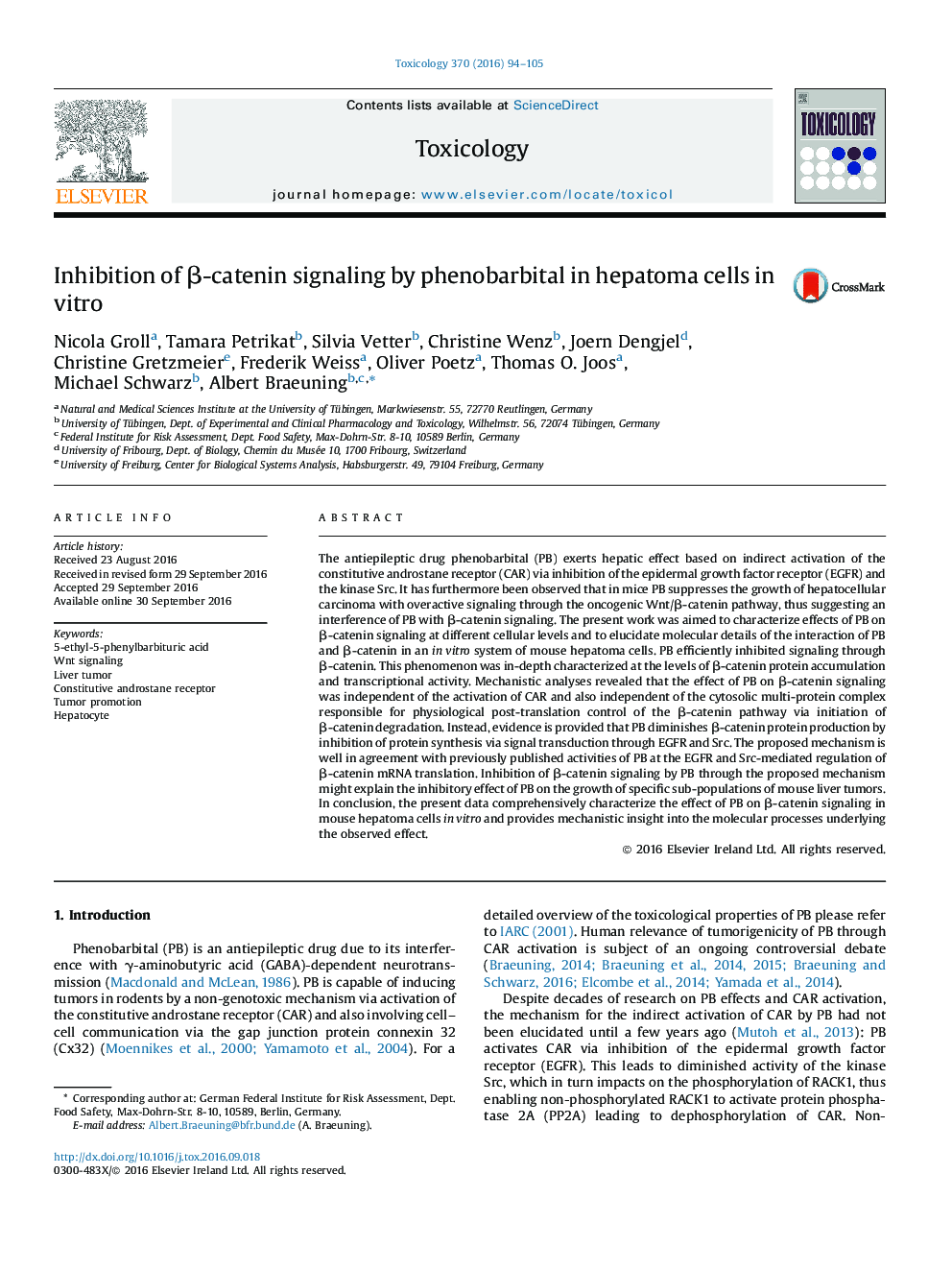 Inhibition of Î²-catenin signaling by phenobarbital in hepatoma cells in vitro