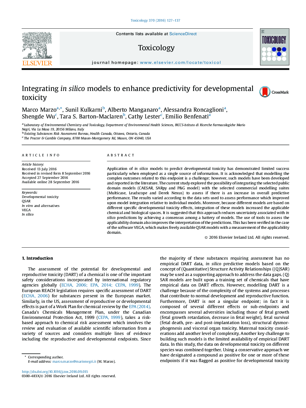 Integrating in silico models to enhance predictivity for developmental toxicity