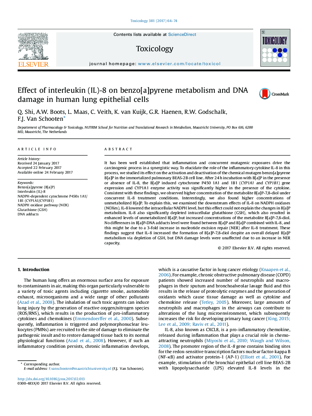 Effect of interleukin (IL)-8 on benzo[a]pyrene metabolism and DNA damage in human lung epithelial cells