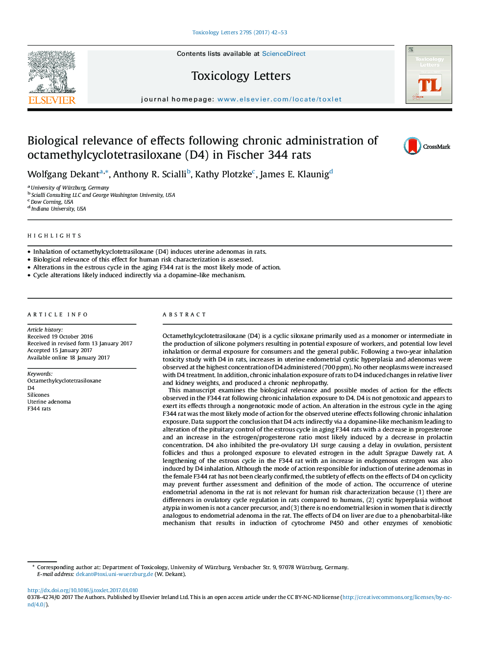 Biological relevance of effects following chronic administration of octamethylcyclotetrasiloxane (D4) in Fischer 344 rats