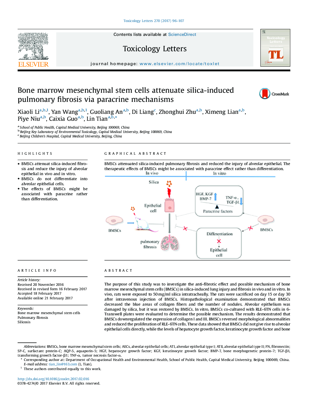 Bone marrow mesenchymal stem cells attenuate silica-induced pulmonary fibrosis via paracrine mechanisms