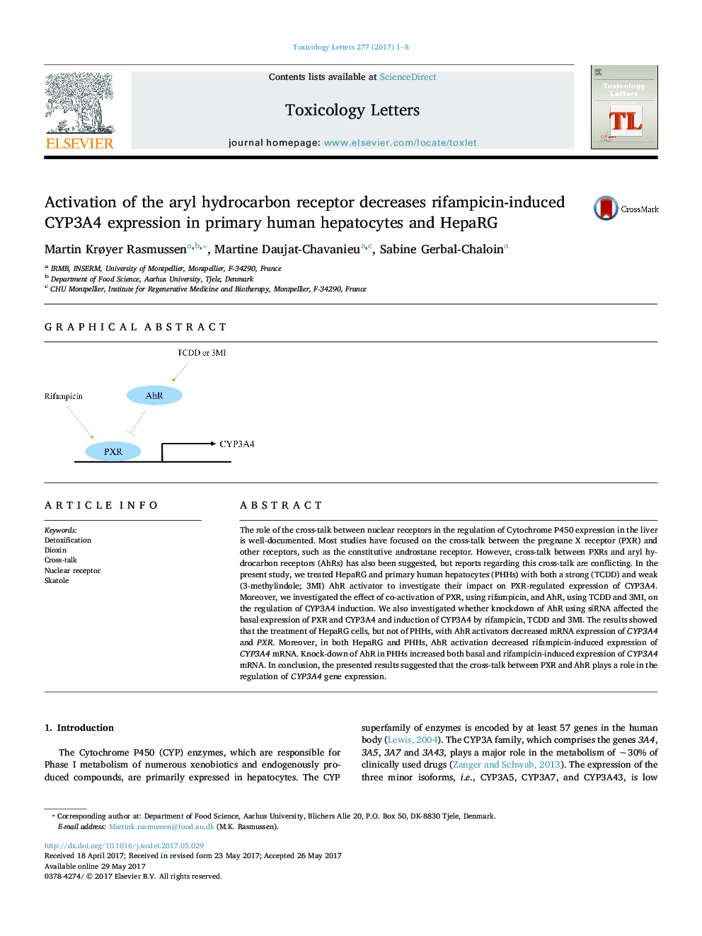 Activation of the aryl hydrocarbon receptor decreases rifampicin-induced CYP3A4 expression in primary human hepatocytes and HepaRG