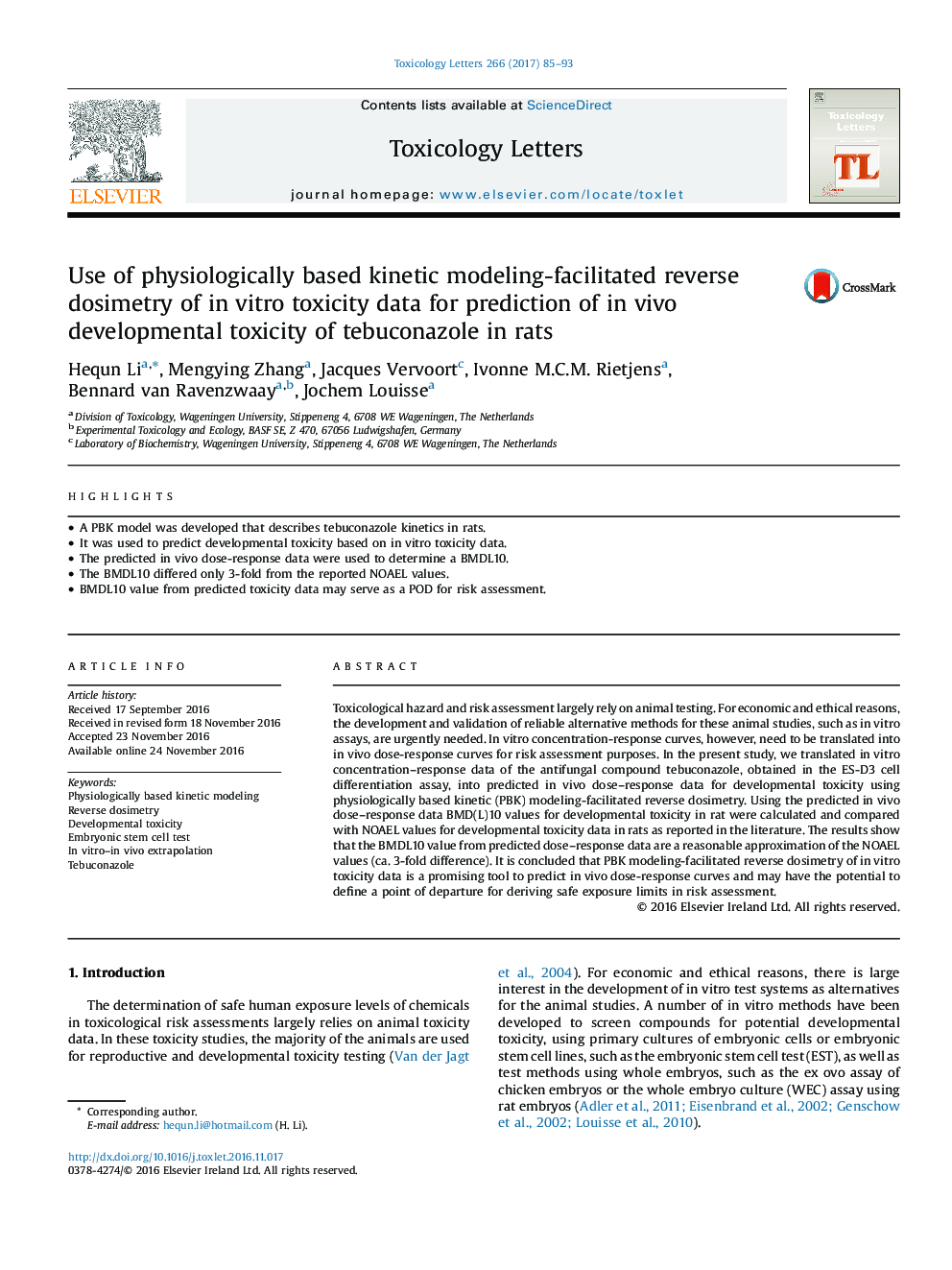 Use of physiologically based kinetic modeling-facilitated reverse dosimetry of in vitro toxicity data for prediction of in vivo developmental toxicity of tebuconazole in rats