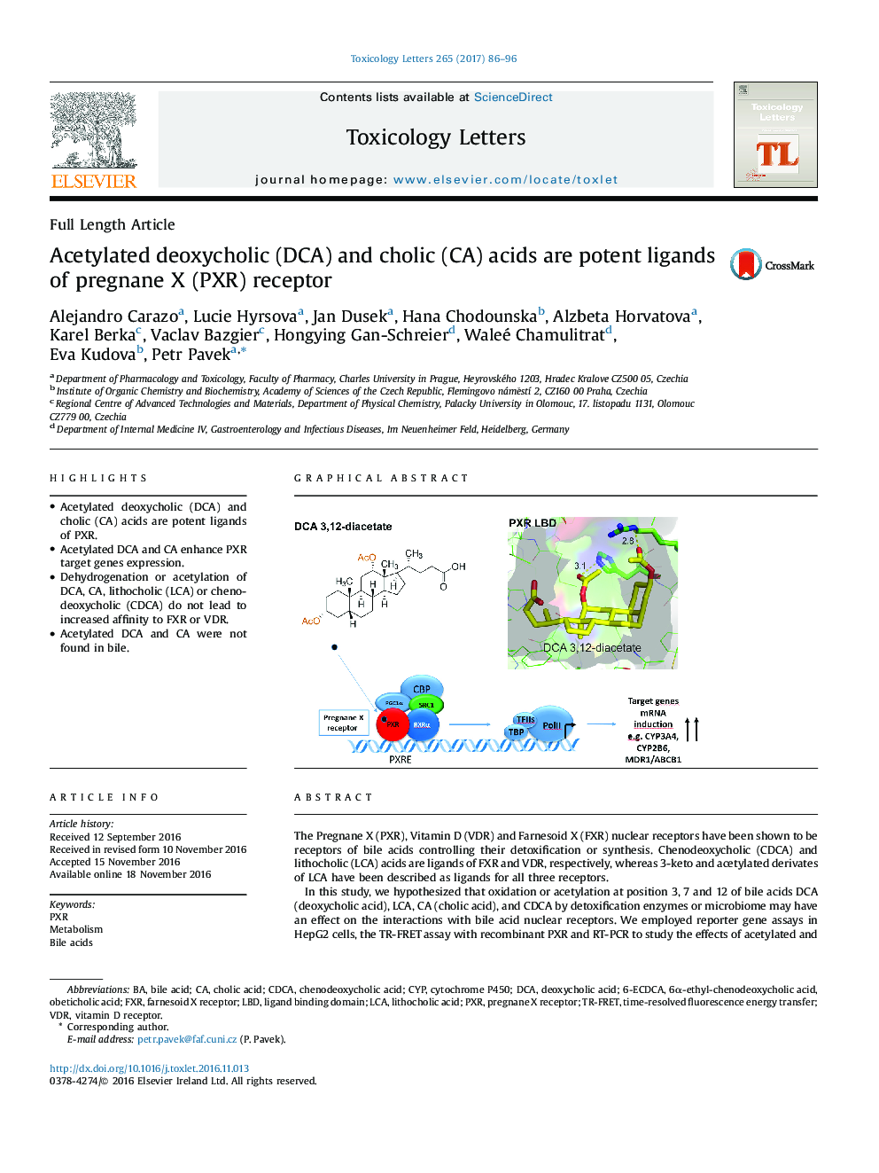 عکس صفحه اول مقاله: Acetylated deoxycholic (DCA) and cholic (CA) acids are potent ligands of pregnane X (PXR) receptor Acetylated deoxycholic (DCA) and cholic (CA) acids are potent ligands of pregnane X (PXR) receptor
