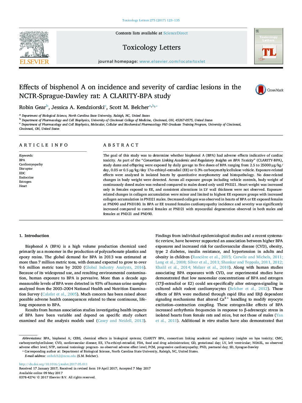 Effects of bisphenol A on incidence and severity of cardiac lesions in the NCTR-Sprague-Dawley rat: A CLARITY-BPA study