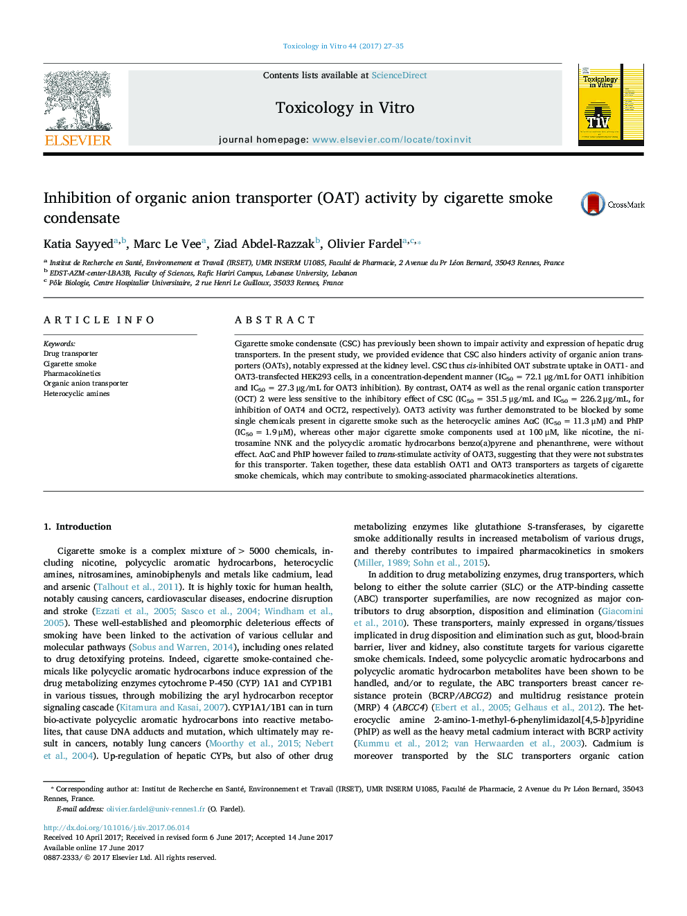 Inhibition of organic anion transporter (OAT) activity by cigarette smoke condensate