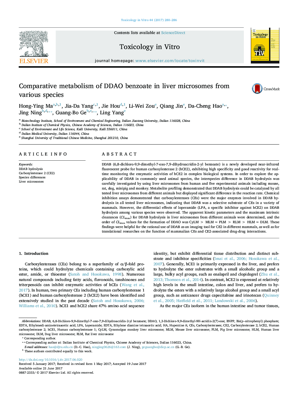 Comparative metabolism of DDAO benzoate in liver microsomes from various species