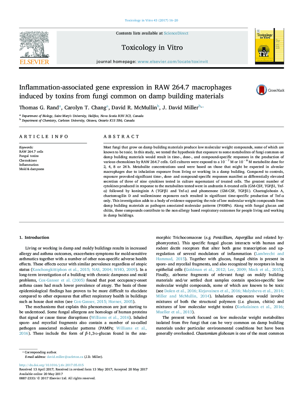 Inflammation-associated gene expression in RAW 264.7 macrophages induced by toxins from fungi common on damp building materials