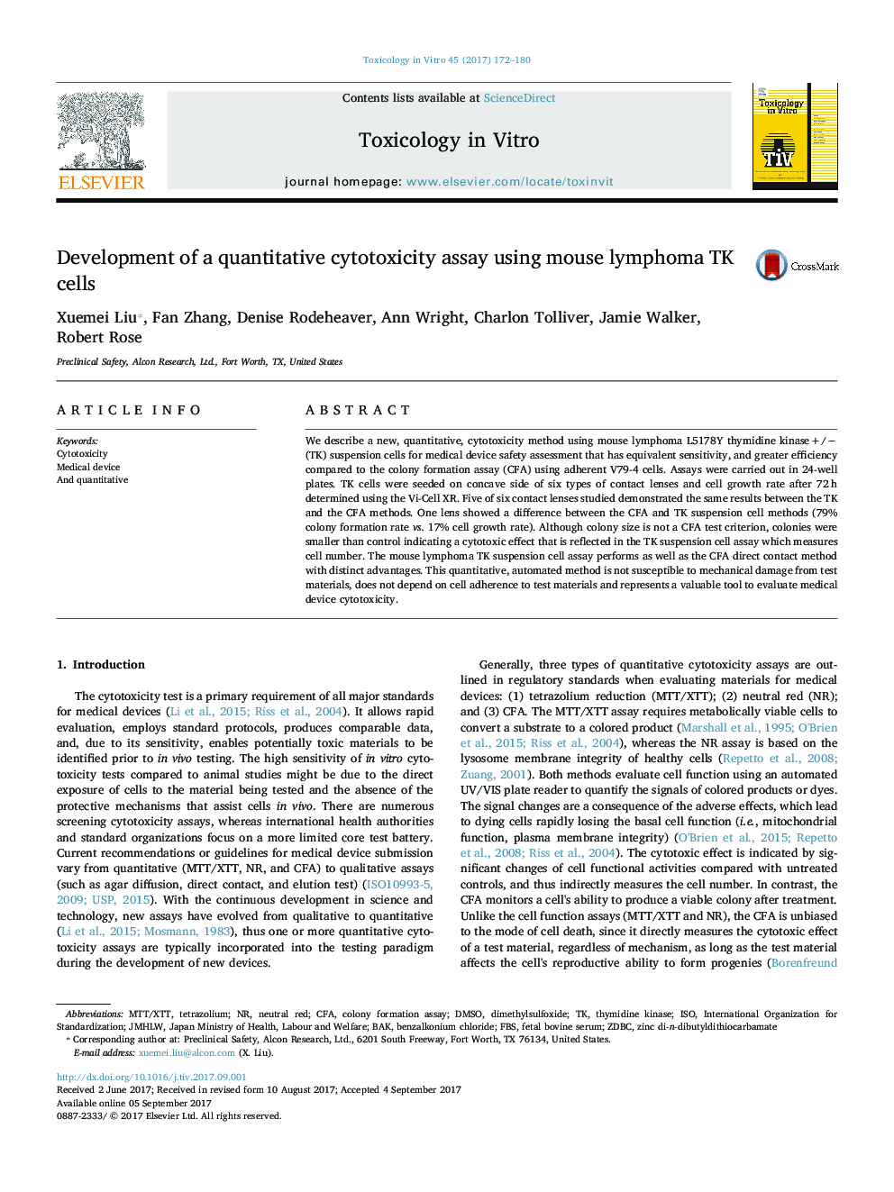 Development of a quantitative cytotoxicity assay using mouse lymphoma TK cells