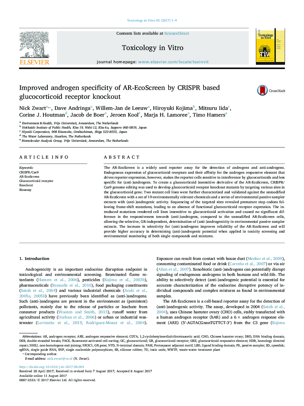 Improved androgen specificity of AR-EcoScreen by CRISPR based glucocorticoid receptor knockout