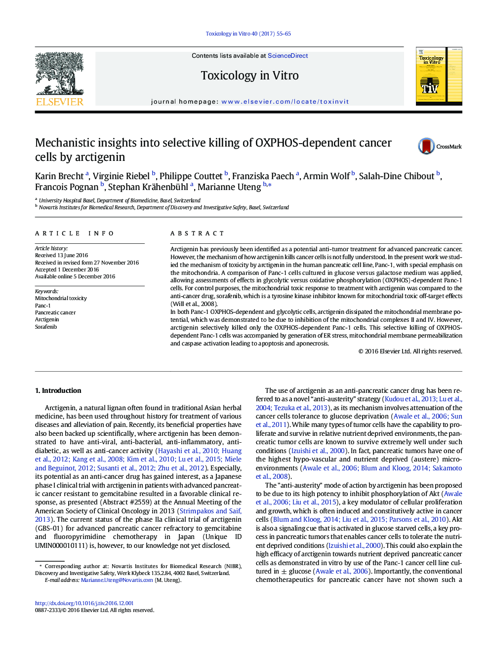 Mechanistic insights into selective killing of OXPHOS-dependent cancer cells by arctigenin