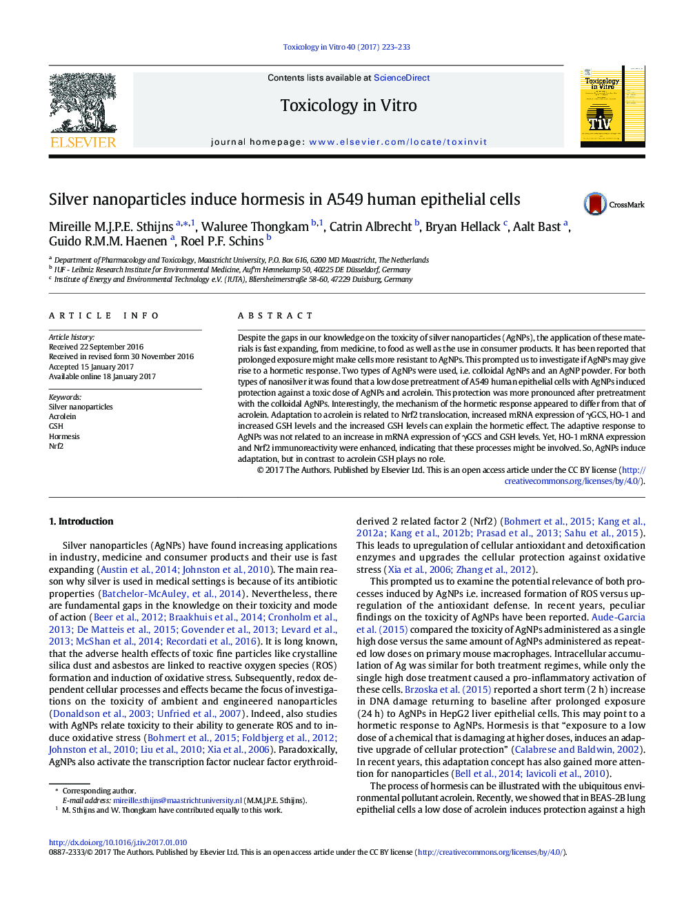 Silver nanoparticles induce hormesis in A549 human epithelial cells