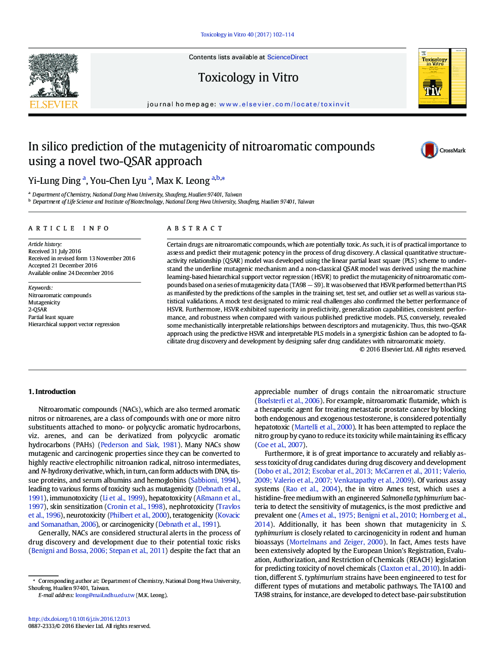 In silico prediction of the mutagenicity of nitroaromatic compounds using a novel two-QSAR approach