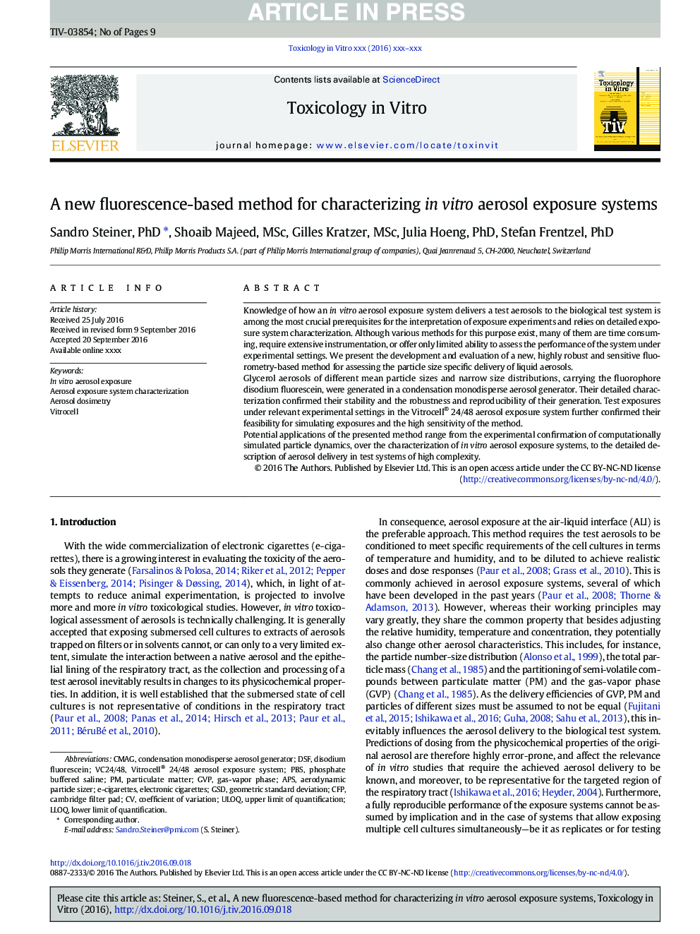 A new fluorescence-based method for characterizing in vitro aerosol exposure systems