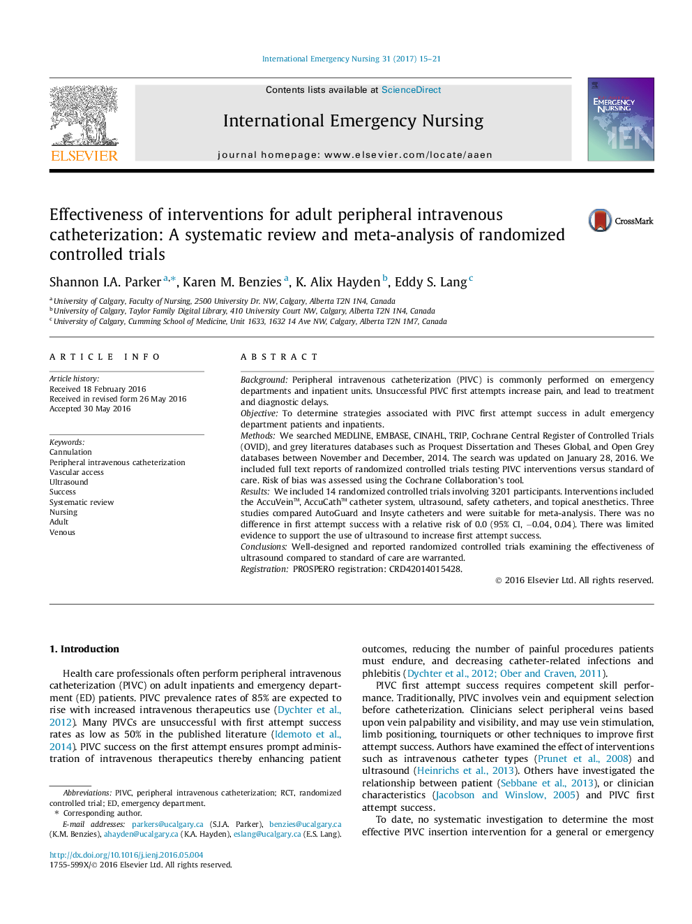 Effectiveness of interventions for adult peripheral intravenous catheterization: A systematic review and meta-analysis of randomized controlled trials