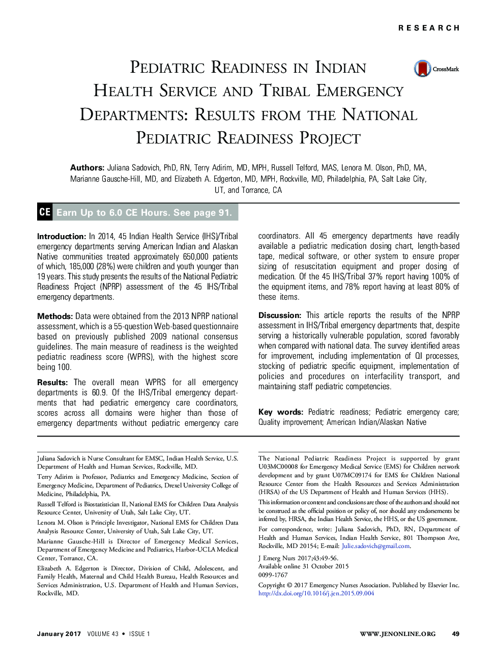 Pediatric Readiness in Indian Health Service and Tribal Emergency Departments: Results from the National Pediatric Readiness Project