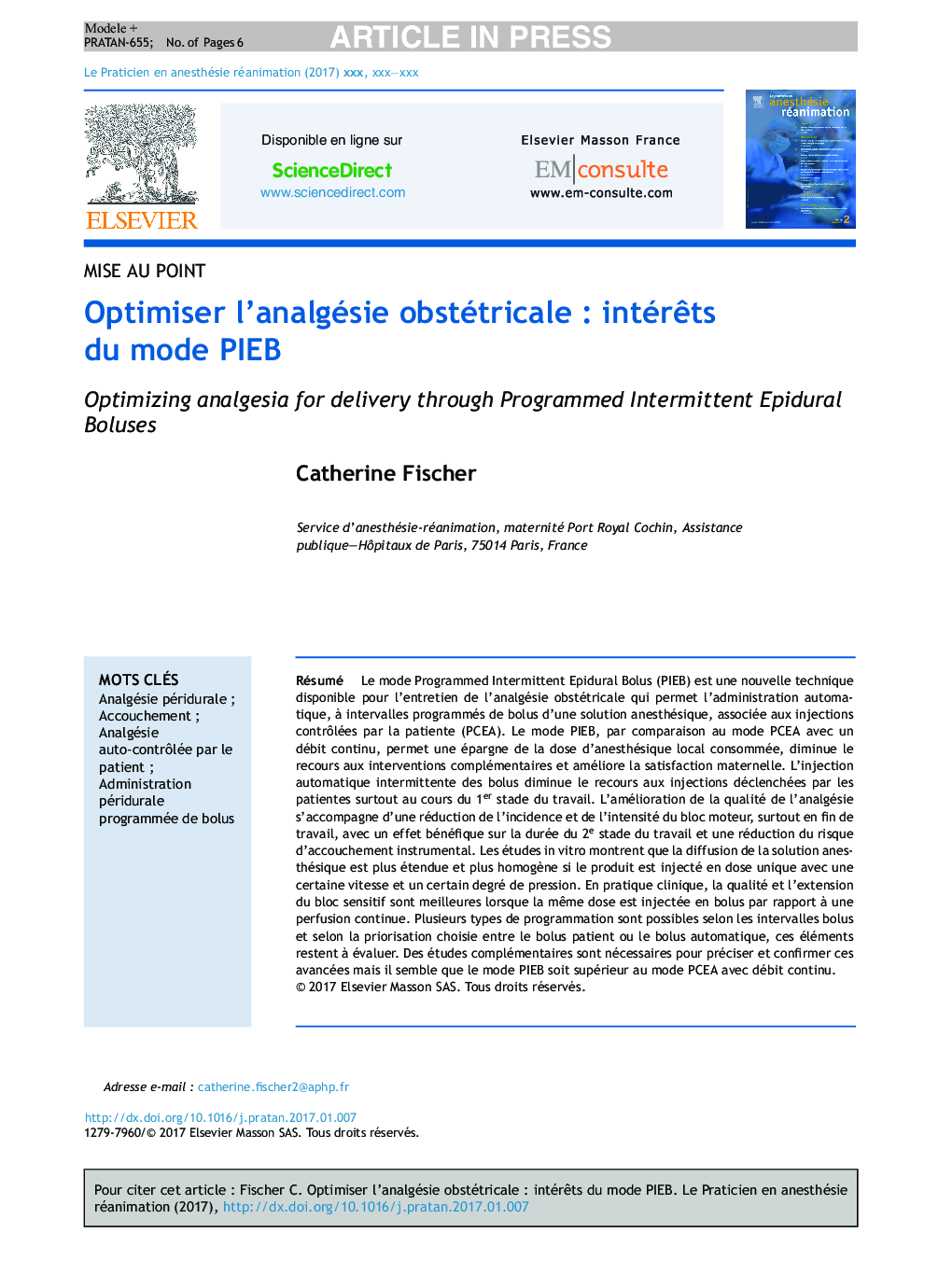 Optimiser l'analgésie obstétricaleÂ : intérÃªts du mode PIEB