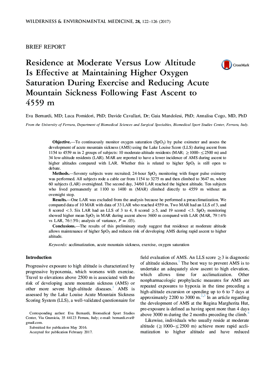 Residence at Moderate Versus Low Altitude Is Effective at Maintaining Higher Oxygen Saturation During Exercise and Reducing Acute Mountain Sickness Following Fast Ascent to 4559 m