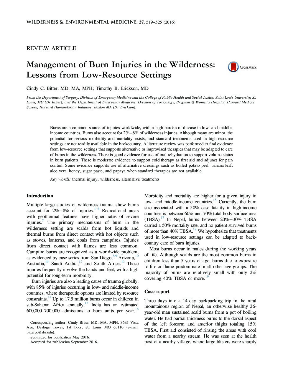 Management of Burn Injuries in the Wilderness: Lessons from Low-Resource Settings