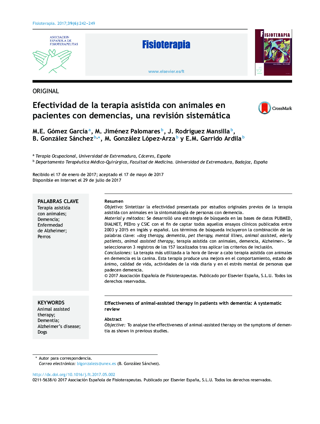 Efectividad de la terapia asistida con animales en pacientes con demencias, una revisión sistemática