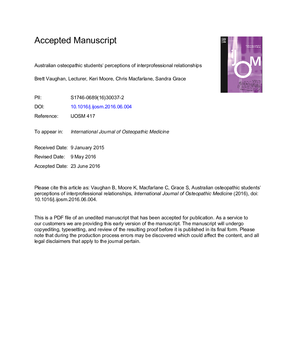 Australian osteopathic students' perceptions of interprofessional relationships