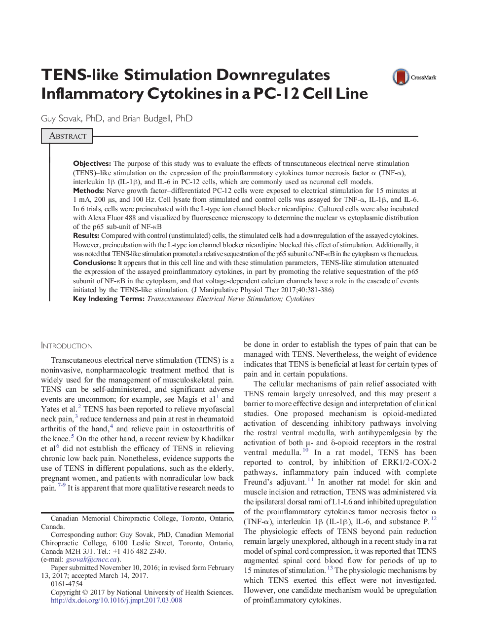 TENS-like Stimulation Downregulates Inflammatory Cytokines in a PC-12 Cell Line