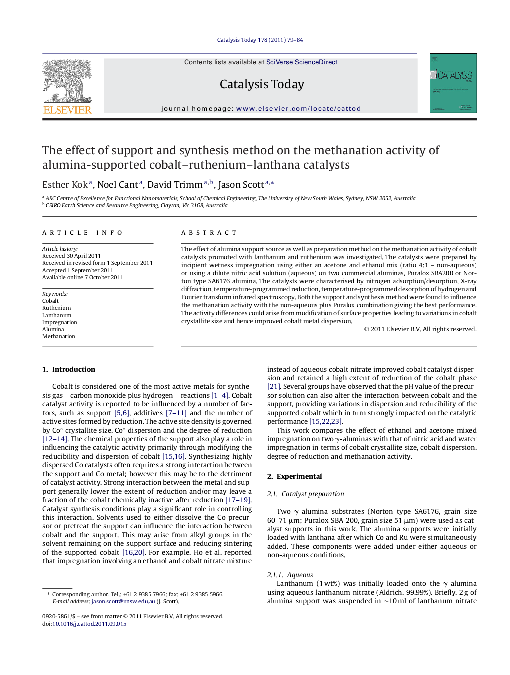 The effect of support and synthesis method on the methanation activity of alumina-supported cobalt–ruthenium–lanthana catalysts