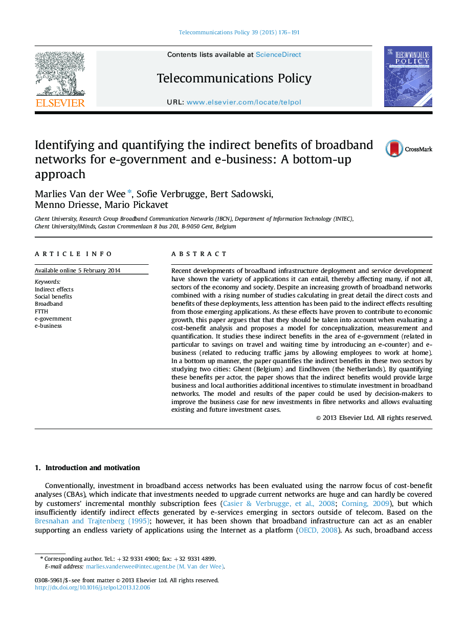 Identifying and quantifying the indirect benefits of broadband networks for e-government and e-business: A bottom-up approach
