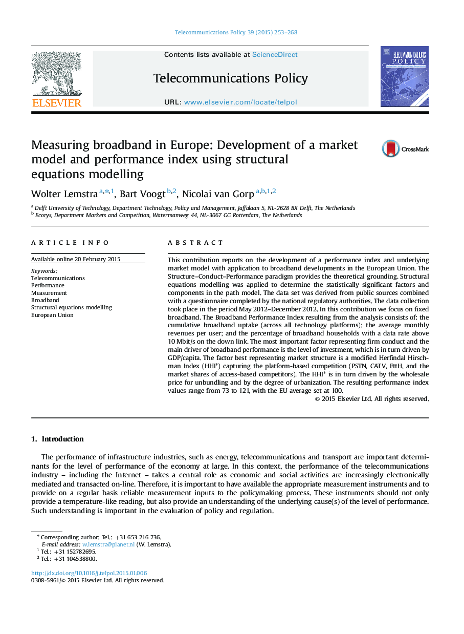 پهنای باند اندازه گیری در اروپا: توسعه یک مدل بازار و شاخص عملکرد با استفاده از مدل سازی معادلات ساختاری 