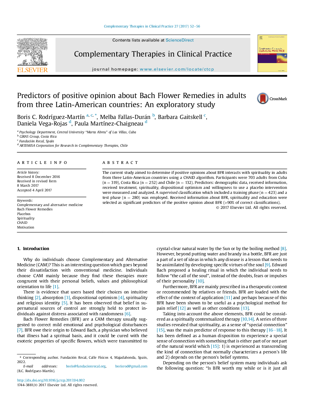 Predictors of positive opinion about Bach Flower Remedies in adults from three Latin-American countries: An exploratory study