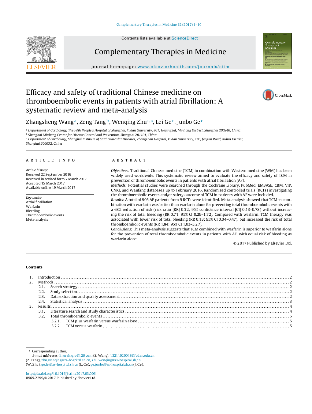 Efficacy and safety of traditional Chinese medicine on thromboembolic events in patients with atrial fibrillation: A systematic review and meta-analysis