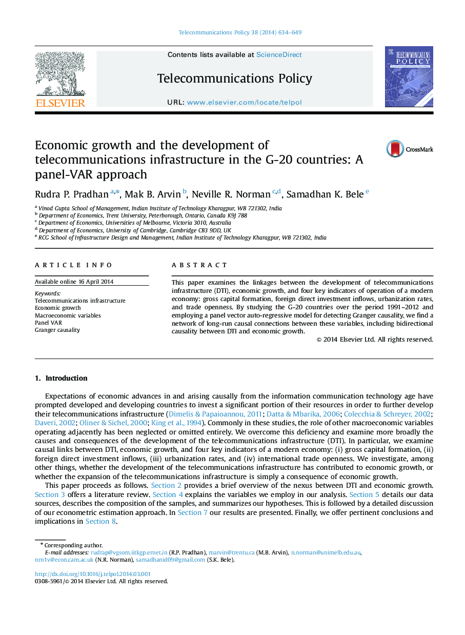 Economic growth and the development of telecommunications infrastructure in the G-20 countries: A panel-VAR approach