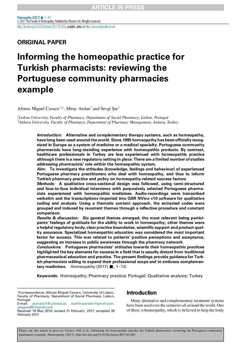 Informing the homeopathic practice for Turkish pharmacists: reviewing the example of Portuguese community pharmacies