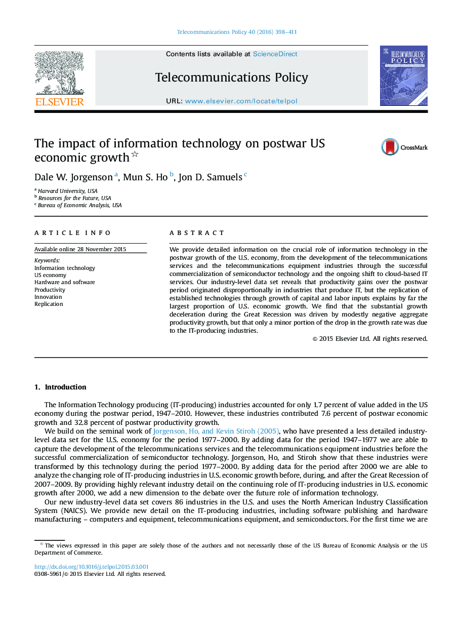 The impact of information technology on postwar US economic growth 